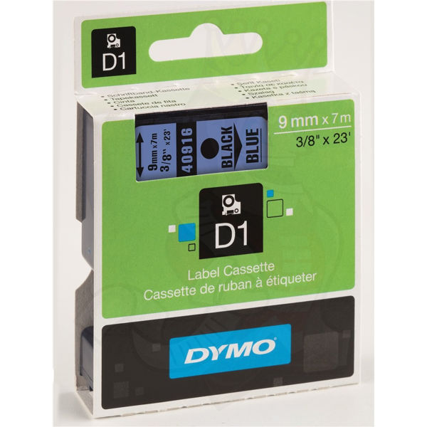 Picture of DYMO D1 LABEL CASSETTE ORIGINAL 40916 9MM BLACK ON BLUE